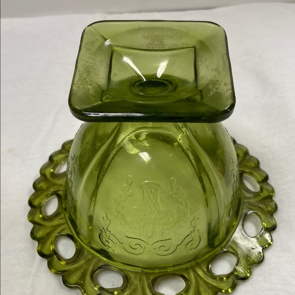 Vintage Green Glass Pedestal Bowl - Picture 3 of 4